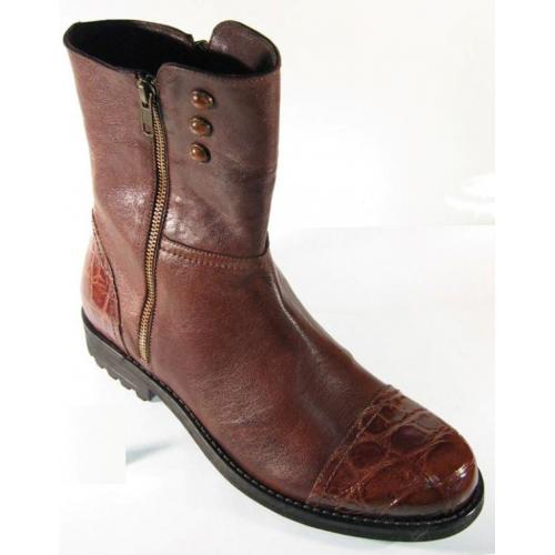 Mauri Cognac Genuine All- Over Alligator Side Zip Boots.